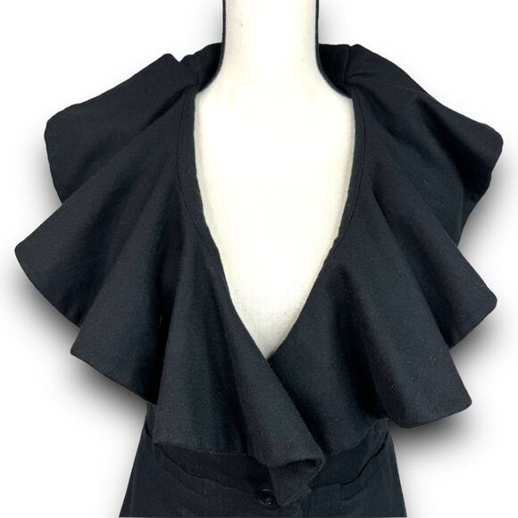 Anthropologie Tabitha Falling In Love Black Wool Blend Vest Ruffle Vneck Size 4 - Picture 3 of 9